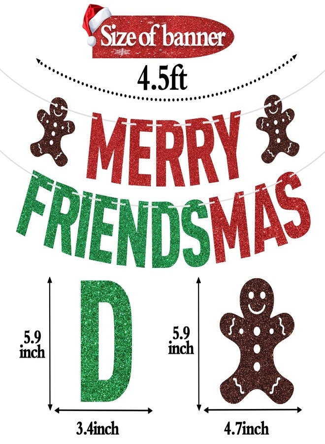 ZACHAKO Red Glitter Merry Friendsmas Banner, Merry Christmas/Drink Up Grinches, Xmas Friends Christmas Holiday Party Decorations Supplies - Image 2